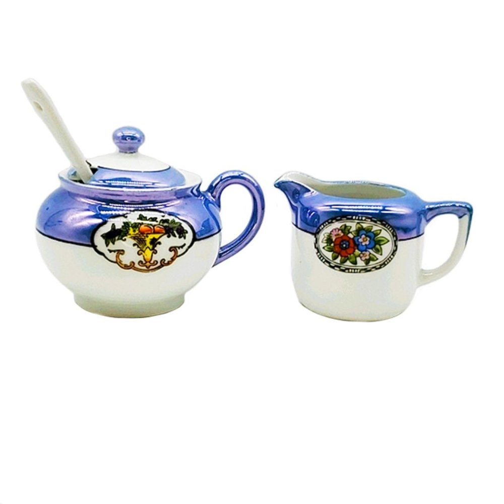 Noritake Blue Luster Sugar/Spoon/Creamer VTG As Is